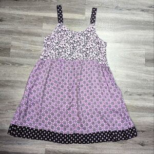 Vera Wang Lavender mixed print babydoll dress lightweight Rayon size M Boho